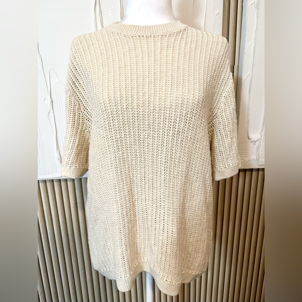 Abercrombie & Fitch Cream Short Sleeve Open Knit Sweater